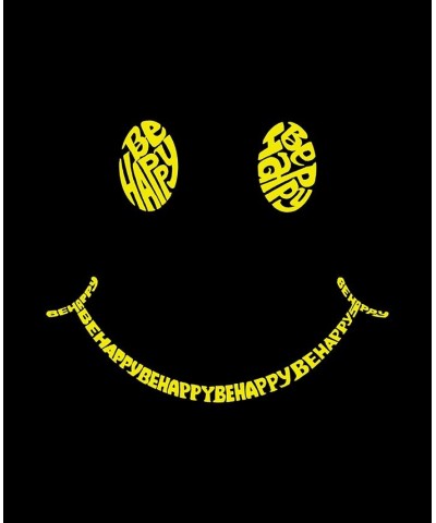 Women's Be Happy Smiley Face Word Art T-shirt Black $19.94 Tops