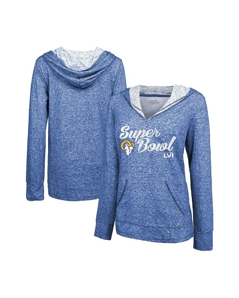 Women's Los Angeles Rams Super Bowl LVI Bound Arrival Slub V-Neck Pullover Hoodie Heathered Royal $39.10 Sweatshirts