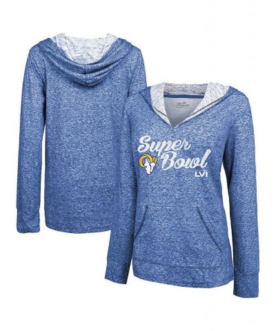 Women's Los Angeles Rams Super Bowl LVI Bound Arrival Slub V-Neck Pullover Hoodie Heathered Royal $39.10 Sweatshirts