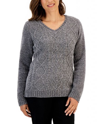 Women's Chenille Cable V-Neck Sweater Castlerock $16.30 Sweaters