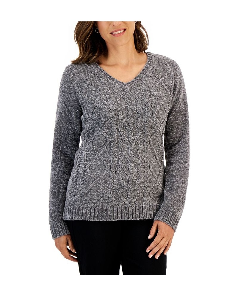 Women's Chenille Cable V-Neck Sweater Castlerock $16.30 Sweaters