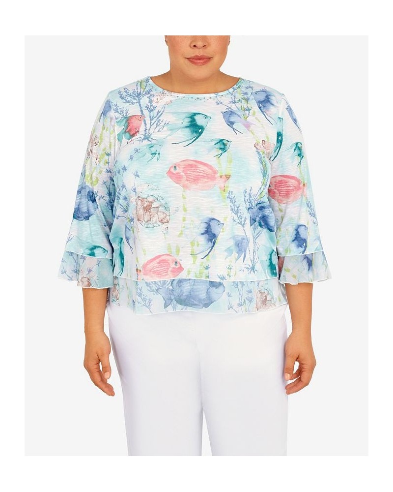 Plus Size Set Sail Underwater Fish Crew Neck Top Multi $37.49 Tops