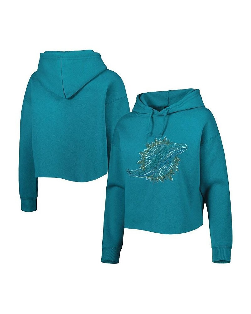 Women's Aqua Miami Dolphins Crystal Logo Cropped Pullover Hoodie Aqua $43.20 Sweatshirts