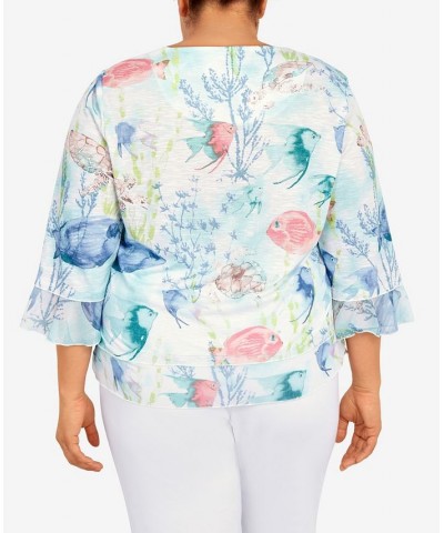 Plus Size Set Sail Underwater Fish Crew Neck Top Multi $37.49 Tops