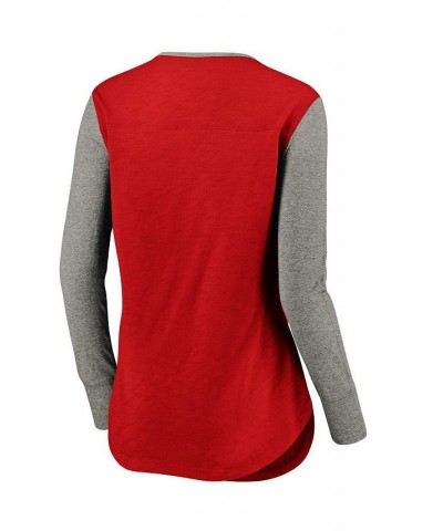 Women's Branded Red New Jersey Devils Striped Henley Long Sleeve Red $22.08 Tops