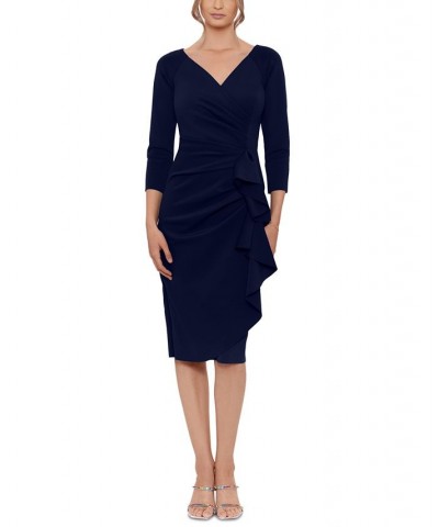 Women's Scuba-Fabric V-Neck Draped Midi Dress Blue $74.09 Dresses