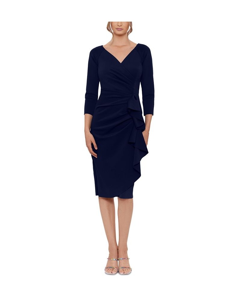 Women's Scuba-Fabric V-Neck Draped Midi Dress Blue $74.09 Dresses