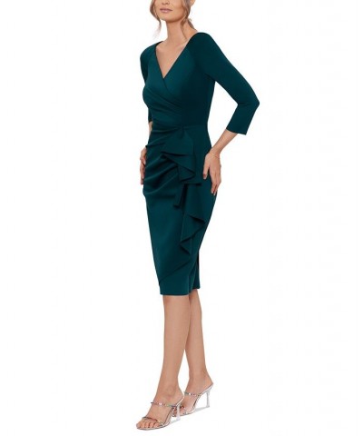 Women's Scuba-Fabric V-Neck Draped Midi Dress Blue $74.09 Dresses