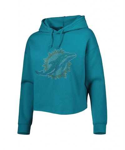 Women's Aqua Miami Dolphins Crystal Logo Cropped Pullover Hoodie Aqua $43.20 Sweatshirts