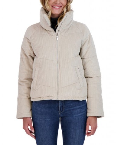 Juniors' Corduroy Puffer Coat Stone $66.11 Coats