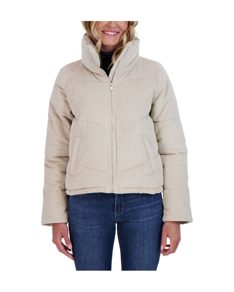 Juniors' Corduroy Puffer Coat Stone $66.11 Coats