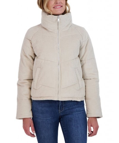 Juniors' Corduroy Puffer Coat Stone $66.11 Coats