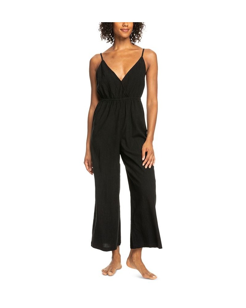 Juniors' Never Ending Summer Flare-Leg Jumpsuit Anthracite $35.72 Swimsuits