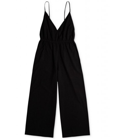 Juniors' Never Ending Summer Flare-Leg Jumpsuit Anthracite $35.72 Swimsuits