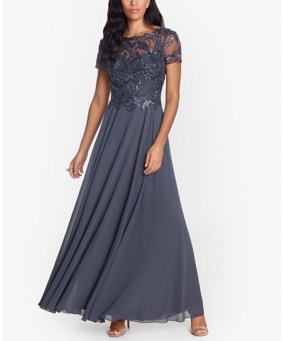 Women's Embellished Short Sleeve Chiffon Gown Gray $113.62 Dresses