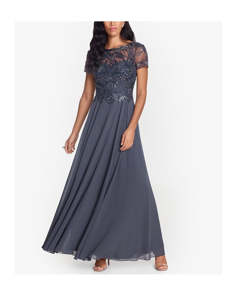 Women's Embellished Short Sleeve Chiffon Gown Gray $113.62 Dresses