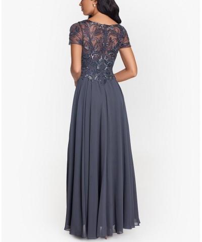 Women's Embellished Short Sleeve Chiffon Gown Gray $113.62 Dresses