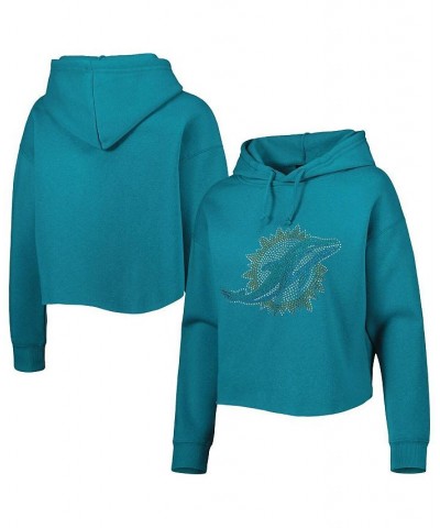 Women's Aqua Miami Dolphins Crystal Logo Cropped Pullover Hoodie Aqua $43.20 Sweatshirts