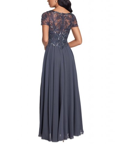 Women's Embellished Short Sleeve Chiffon Gown Gray $113.62 Dresses