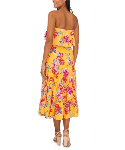 Women's Strapless Smocked-Waist Tiered Maxi Dress Cover-Up Yellow/Red/Multi $35.55 Swimsuits