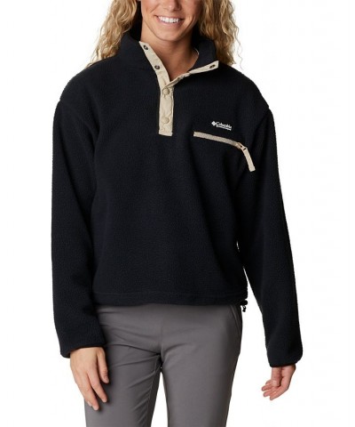 Women's Helvetia Cropped Half-Snap Pullover Sweatshirt Black $15.20 Sweatshirts