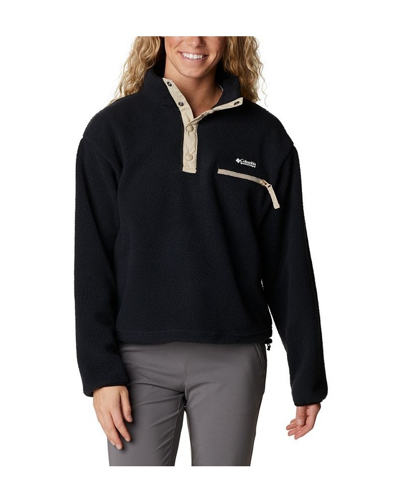 Women's Helvetia Cropped Half-Snap Pullover Sweatshirt Black $15.20 Sweatshirts