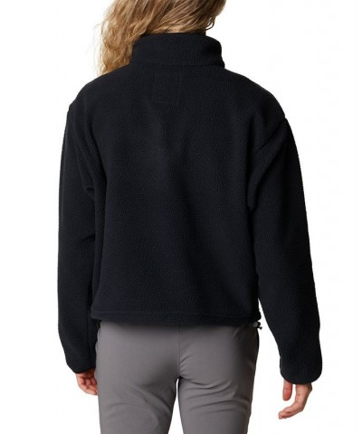 Women's Helvetia Cropped Half-Snap Pullover Sweatshirt Black $15.20 Sweatshirts