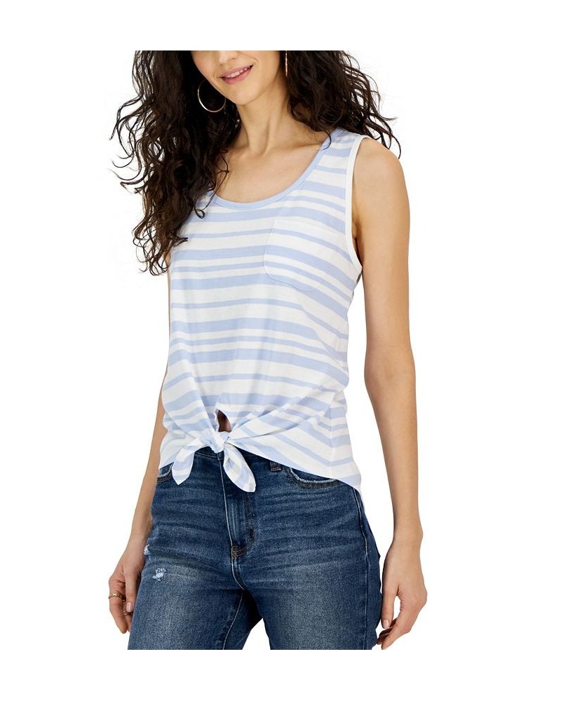 Juniors' Scoop-Neck Printed Tie-Front Tank Top White/blue $11.39 Tops