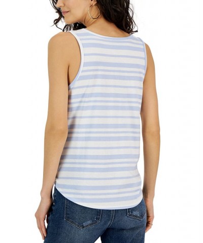 Juniors' Scoop-Neck Printed Tie-Front Tank Top White/blue $11.39 Tops