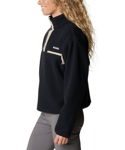 Women's Helvetia Cropped Half-Snap Pullover Sweatshirt Black $15.20 Sweatshirts