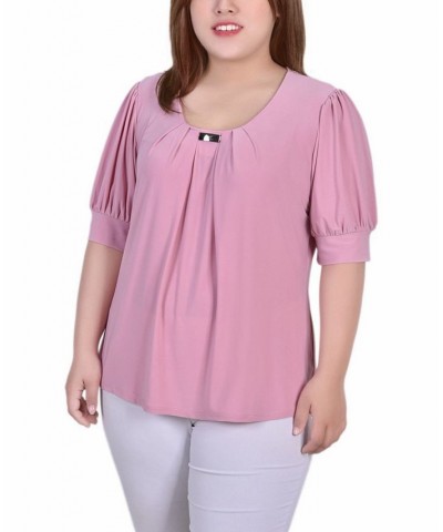 Plus Size Short Balloon Sleeve Top with Hardware Lilas $11.04 Tops