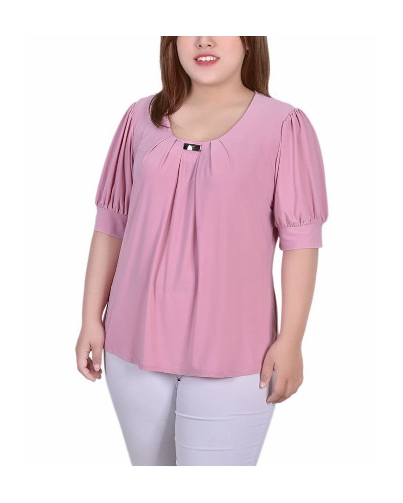 Plus Size Short Balloon Sleeve Top with Hardware Lilas $11.04 Tops