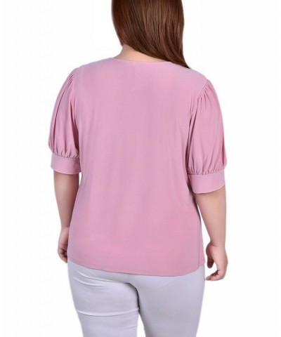 Plus Size Short Balloon Sleeve Top with Hardware Lilas $11.04 Tops