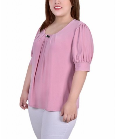 Plus Size Short Balloon Sleeve Top with Hardware Lilas $11.04 Tops