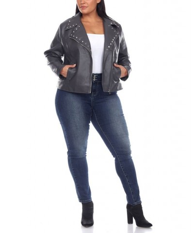 Plus Size Faux Leather Jacket Gray $50.60 Jackets