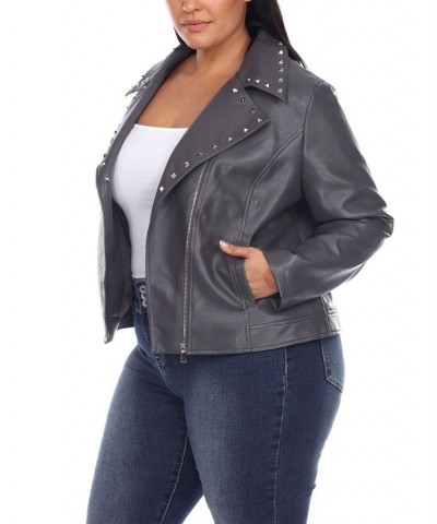 Plus Size Faux Leather Jacket Gray $50.60 Jackets