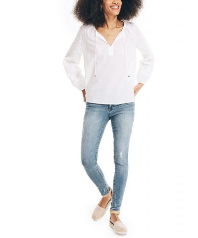 Women's Embroidered Split-Neck Top Bright White $18.35 Tops