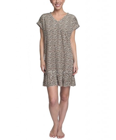 Women's Flounce-Hem Lounge Dress Tan/Beige $18.40 Sleepwear