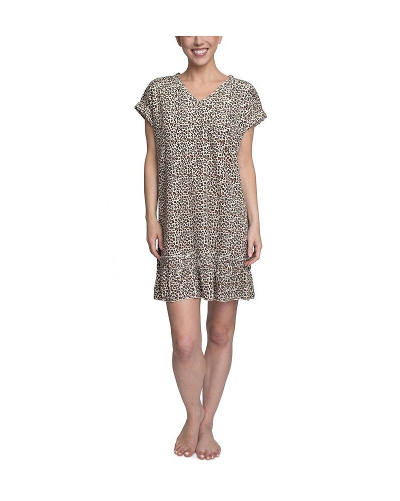 Women's Flounce-Hem Lounge Dress Tan/Beige $18.40 Sleepwear