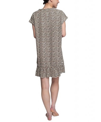 Women's Flounce-Hem Lounge Dress Tan/Beige $18.40 Sleepwear