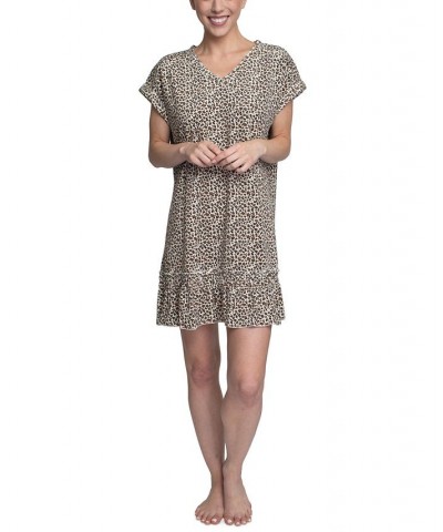 Women's Flounce-Hem Lounge Dress Tan/Beige $18.40 Sleepwear