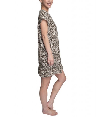 Women's Flounce-Hem Lounge Dress Tan/Beige $18.40 Sleepwear