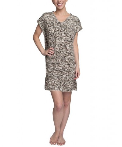 Women's Flounce-Hem Lounge Dress Tan/Beige $18.40 Sleepwear