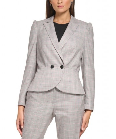 Petite Plaid Puff-Sleeve Peplum Jacket Grey / Pomegranate $42.00 Jackets