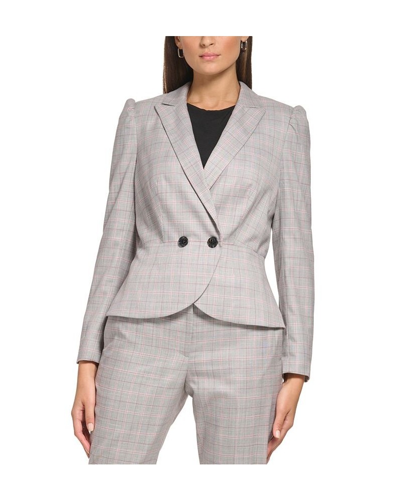 Petite Plaid Puff-Sleeve Peplum Jacket Grey / Pomegranate $42.00 Jackets