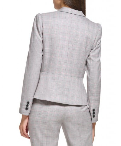 Petite Plaid Puff-Sleeve Peplum Jacket Grey / Pomegranate $42.00 Jackets