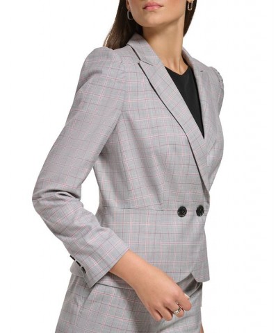 Petite Plaid Puff-Sleeve Peplum Jacket Grey / Pomegranate $42.00 Jackets