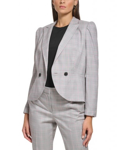 Petite Plaid Puff-Sleeve Peplum Jacket Grey / Pomegranate $42.00 Jackets