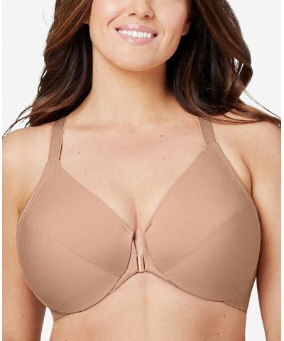 Women's Plus Size Front Close Wonder Wire Bra with Smoothing Back Brown $22.24 Bras