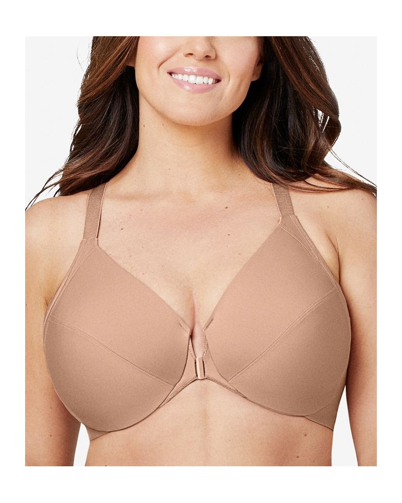 Women's Plus Size Front Close Wonder Wire Bra with Smoothing Back Brown $22.24 Bras